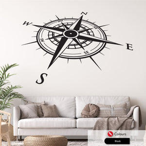 Angled compass wall art decal in black