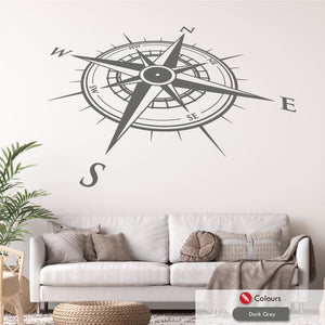 
            
                Load image into Gallery viewer, Angled compass wall art decal in dark grey
            
        