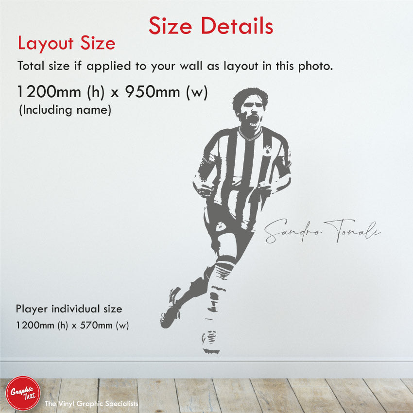 Sandro Tonali Newcastle Footballer Wall Sticker Size details 1200x950mm