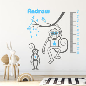 Animal Height Chart Wall Decal Sticker Dark Grey & Baby Blue