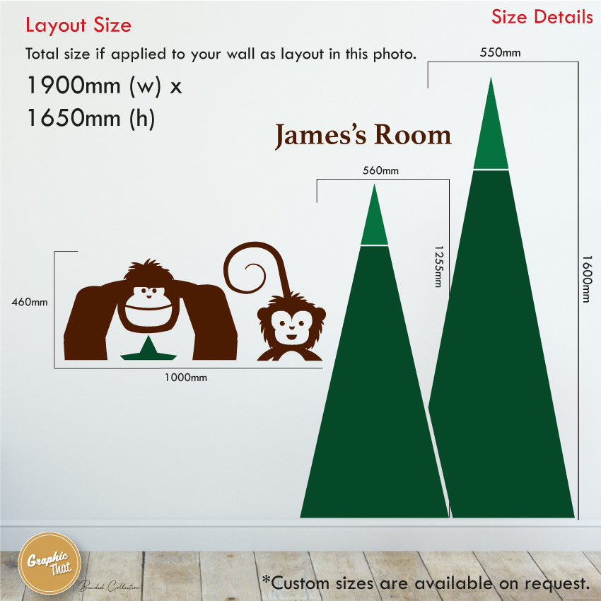 Animals and mountain scene bedroom wall art sticker size 1900mm width x 1650mm height