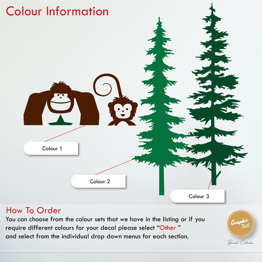 Animal and Pine tree wall art forest themed decal set colour information