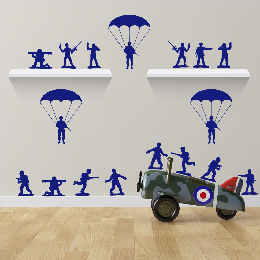 Army Toy Men Wall Stickers Medium Blue