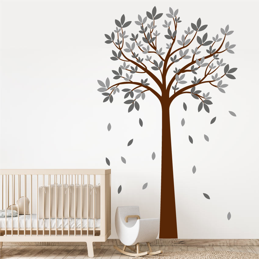 
            
                Load image into Gallery viewer, Autumnal Tree Kids Room Wall Sticker Brown Mid Grey &amp;amp; Dark Grey
            
        