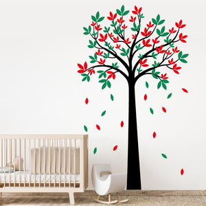 Autumnal Tree Childs Nursery Wall Sticker Black Red & Green