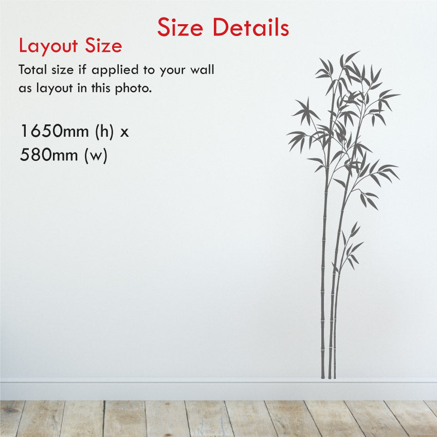
            
                Load image into Gallery viewer, Tall Bamboo Wall Art Sticker Size Information 1650mm x 580mm
            
        