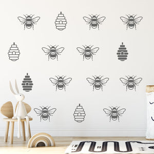 
            
                Load image into Gallery viewer, Bees and hives wall art sticker set dark grey
            
        
