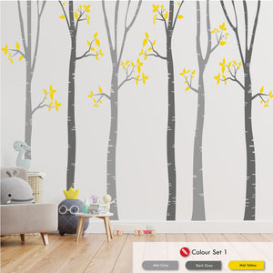 Birch Tree Wall Art Sticker mid grey dark grey mid yellow