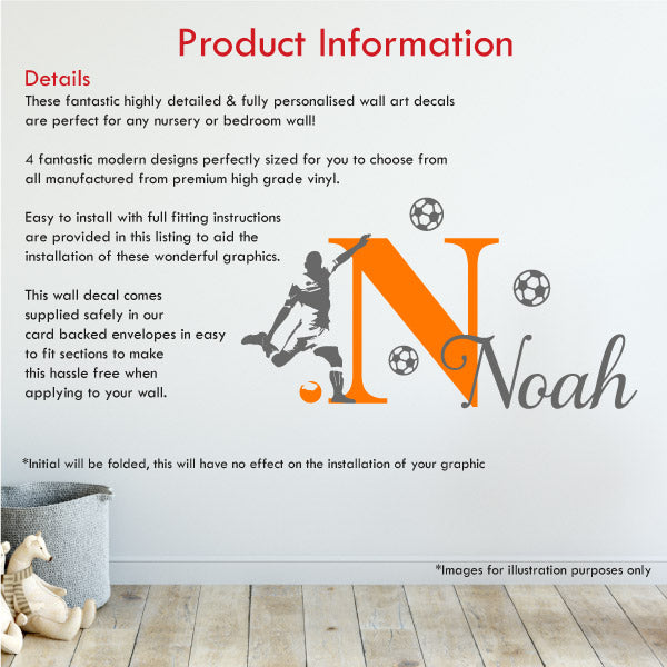 Boys custom name and initial wall sticker product information