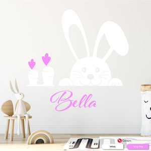 Bunny and carrot girls wall personalised wall sticker white baby pink