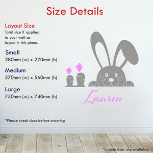 Bunny and carrot girls wall personalised wall sticker size details