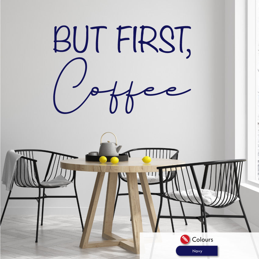 
            
                Load image into Gallery viewer, but first coffee wall sticker quote navy
            
        