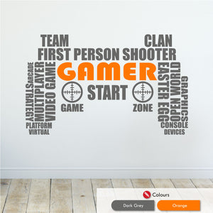 
            
                Load image into Gallery viewer, Gaming Word Cloud Bedroom Wall Decal Dark Grey Orange
            
        