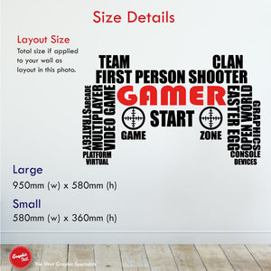 Gaming Word Cloud Wall Bedroom Wall Decal Sizes