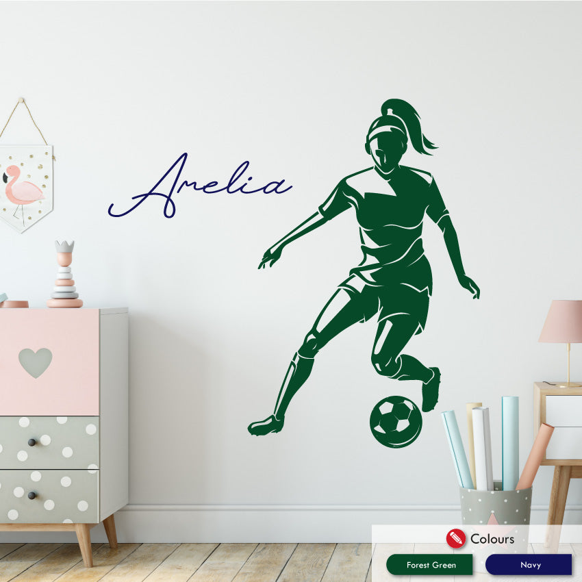 Girls football personalised wall decal forest green & navy