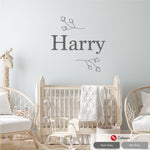 Floral Personalised Wall Sticker Dark Grey and Mid Grey