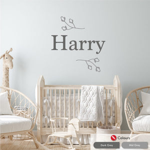 
            
                Load image into Gallery viewer, Floral Personalised Wall Sticker Dark Grey and Mid Grey
            
        