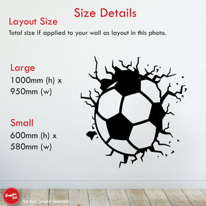 Football large wall decal cracking through the wall sizes large 1000mm x 950mm small 600mm x 580mm