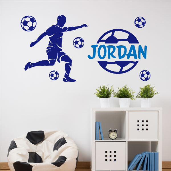 
            
                Load image into Gallery viewer, Footballer personalised wall sticker medium blue and azure blue
            
        