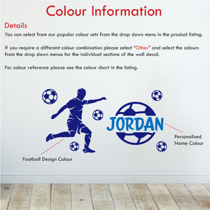 Footballer personalised wall sticker colour information