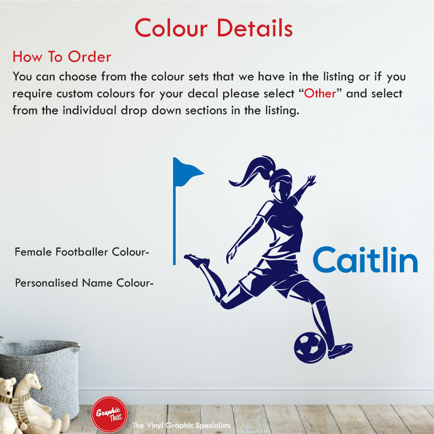 
            
                Load image into Gallery viewer, Girls Football Custom Name Wall Sticker Colour Details
            
        