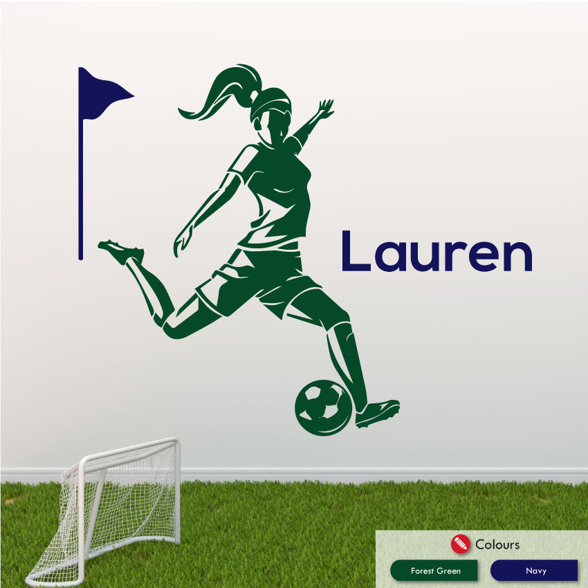 
            
                Load image into Gallery viewer, Girls Football Custom Name Wall Sticker Forest Green Navy
            
        