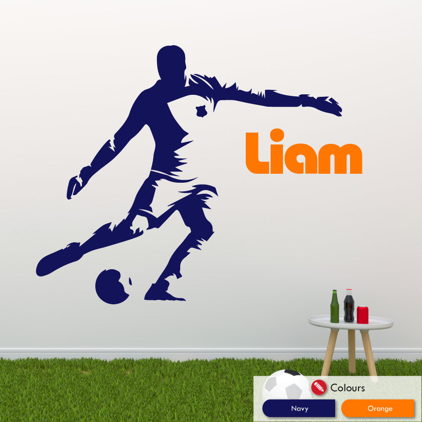 Goalkeeper Personalised Football Wall Sticker Navy Orange
