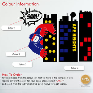 Superhero Towers Boys personalised wall art sticker colour information