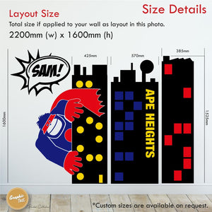 
            
                Load image into Gallery viewer, Superhero Towers Boys personalised wall art sticker size 2200mm x 1600mm
            
        