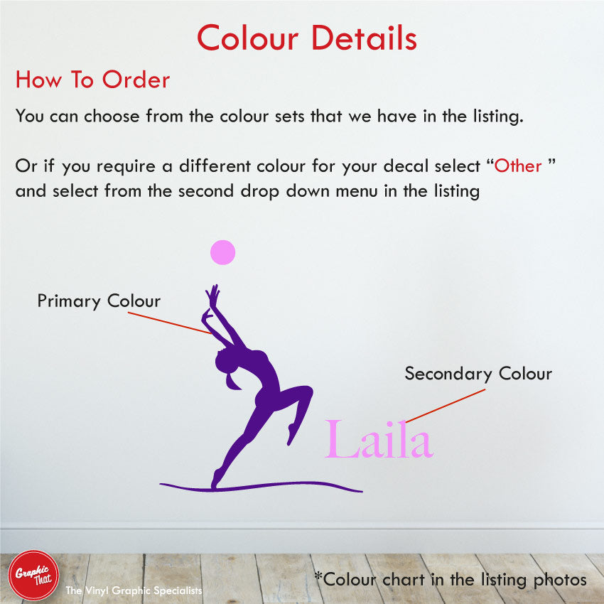 Gymnastics personalised wall art decal colour details