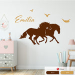 Horses personalised wall sticker brown gold