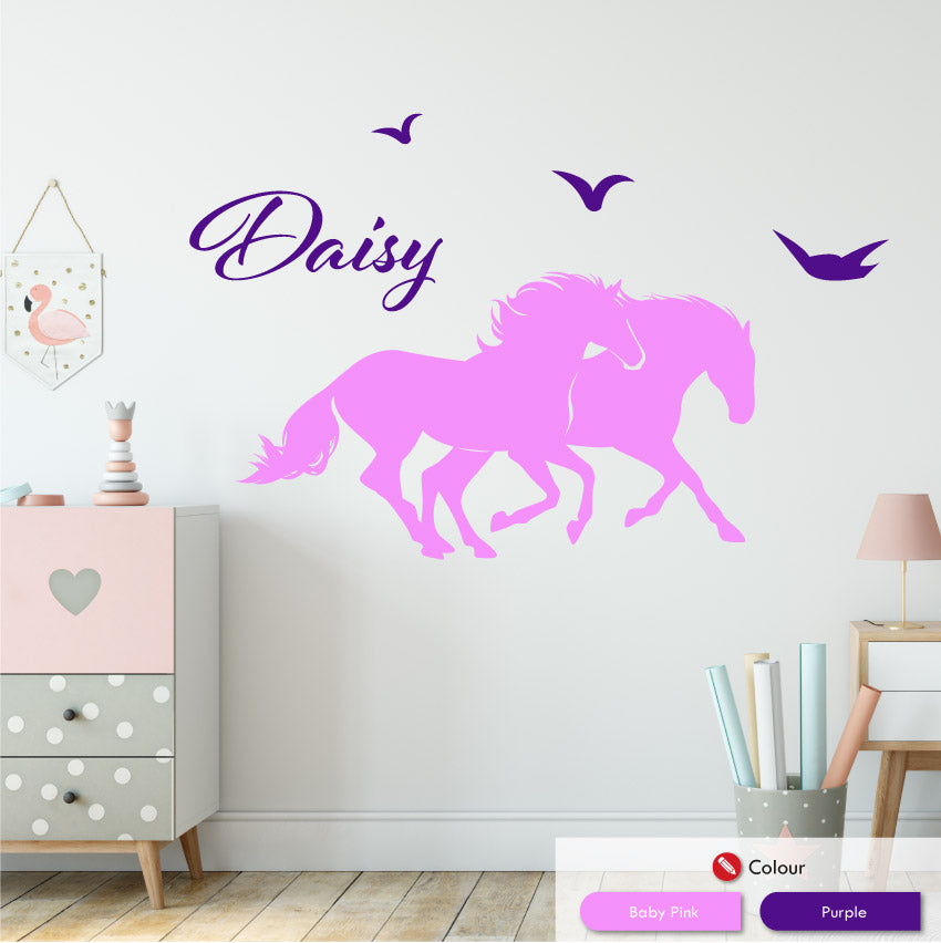 Horses personalised wall sticker baby pink purple
