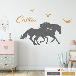 
            
                Load image into Gallery viewer, Horses personalised wall sticker dark grey gold
            
        