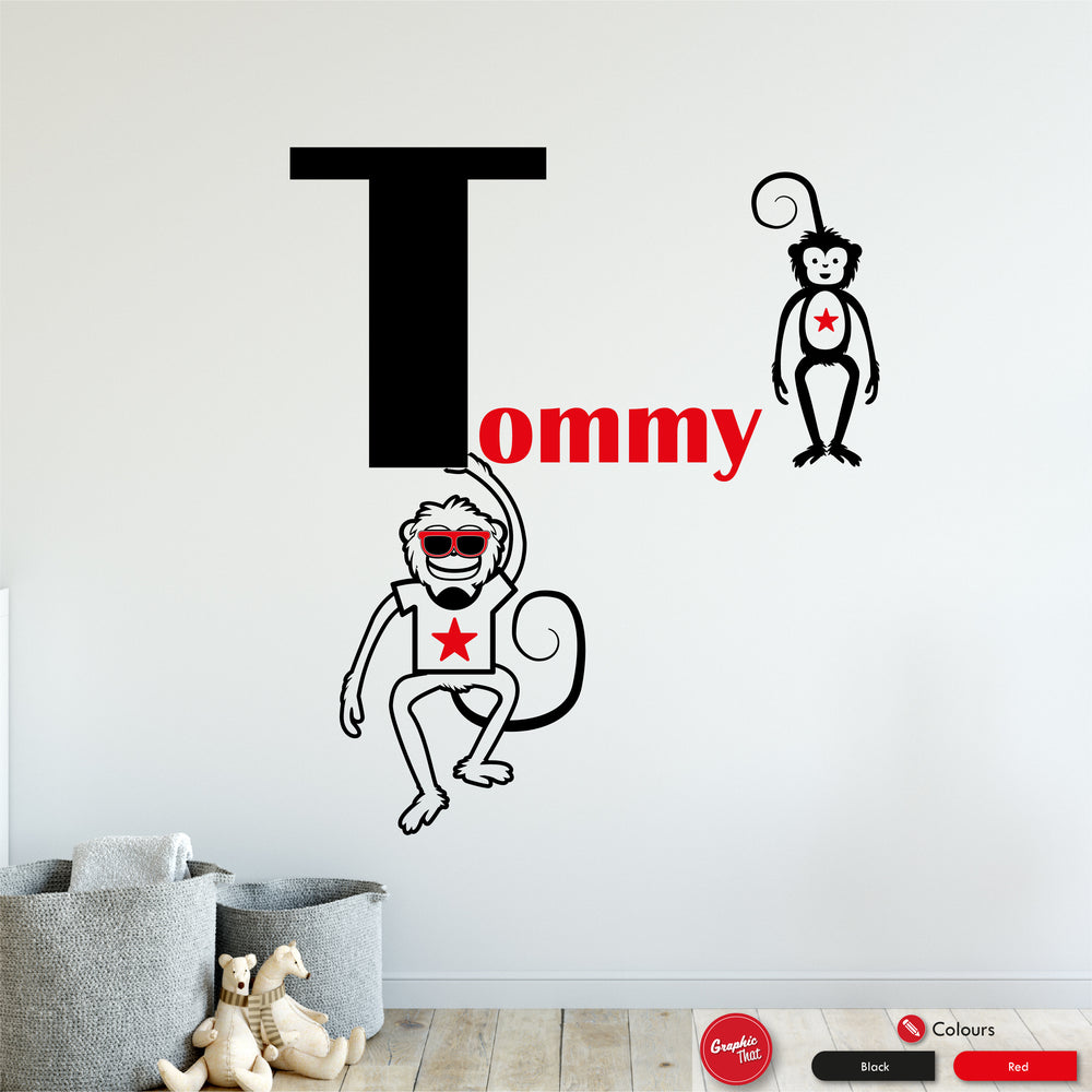 Monkeys Name & Initial Personalised Wall Sticker