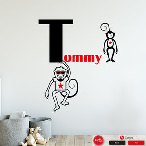 Monkeys Name & Initial Personalised Wall Sticker