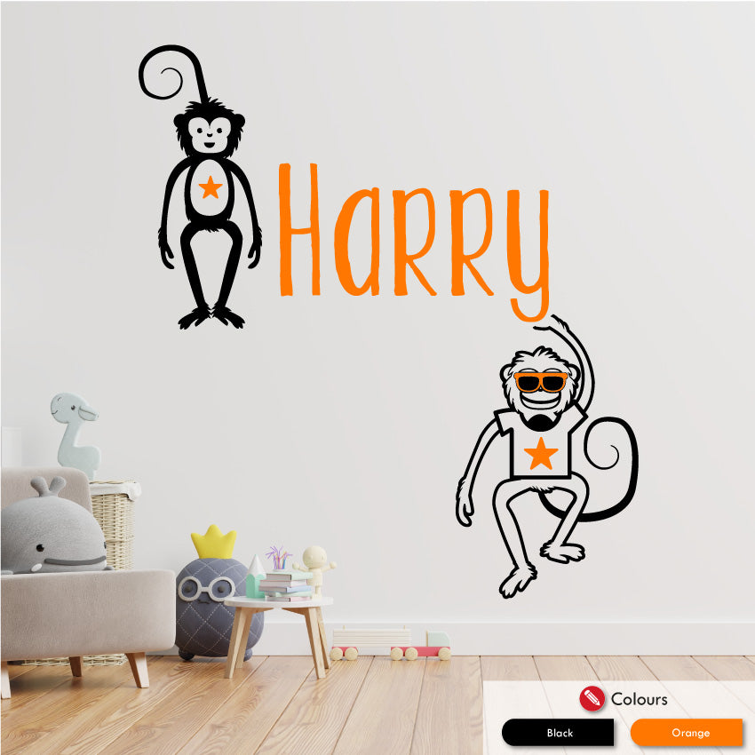 
            
                Load image into Gallery viewer, Monkeys personalised wall decal black &amp;amp; orange
            
        