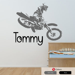 
            
                Load image into Gallery viewer, Motocross personalised name wall sticker decal dark grey &amp;amp; black
            
        