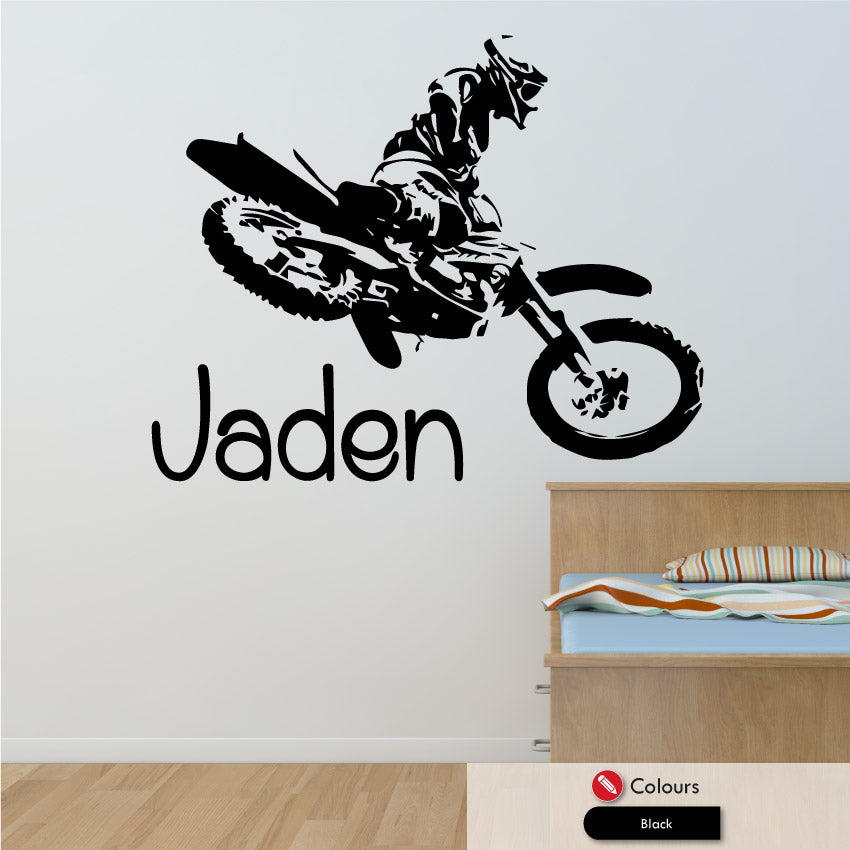 Motocross personalised name wall sticker decal black