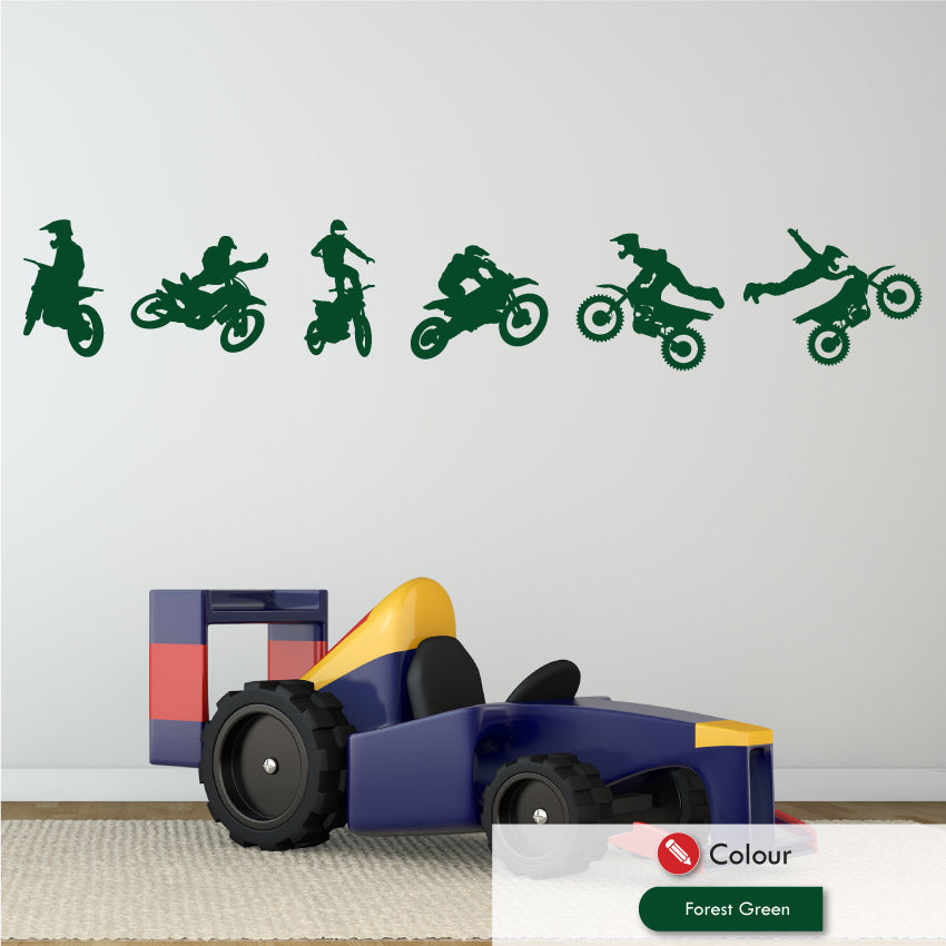 Motocross Dirt Bike Wall Art Stickers Forest Green