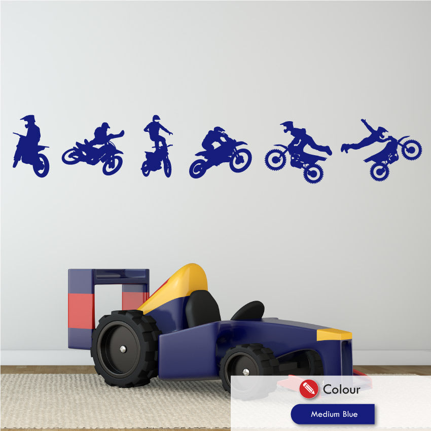 
            
                Load image into Gallery viewer, Motocross Dirt Bike Wall Art Stickers Medium Blue
            
        