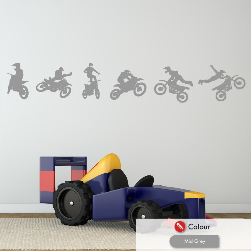 Motocross Dirt Bike Wall Art Stickers Mid grey