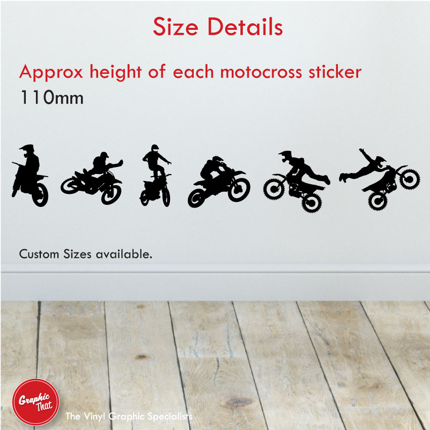Motocross Dirt Bike Wall Art Stickers Size 110mm Height