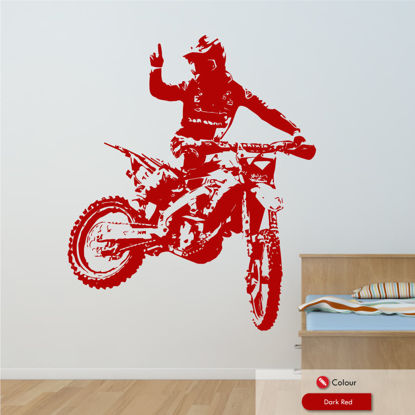 motocross biker wall art decal dark red