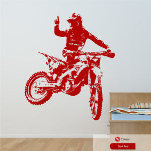 motocross biker wall art decal dark red