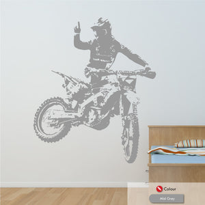 motocross biker wall art decal mid grey