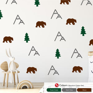 Mountain Forest Wall Stickers Forest Green Dark Grey Brown