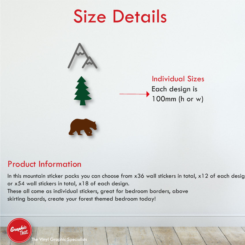 Mountain Forest Wall Stickers Sizes 100mm Height of each decal