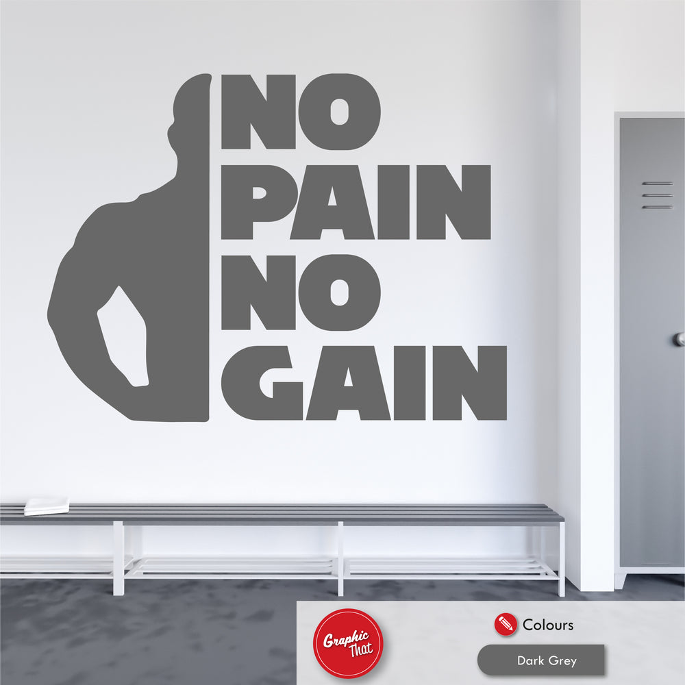 Gym Wall Art Sticker Quote (No Pain No Gain)