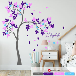 overhanging personalised wall decal dark grey purple baby pink baby blue