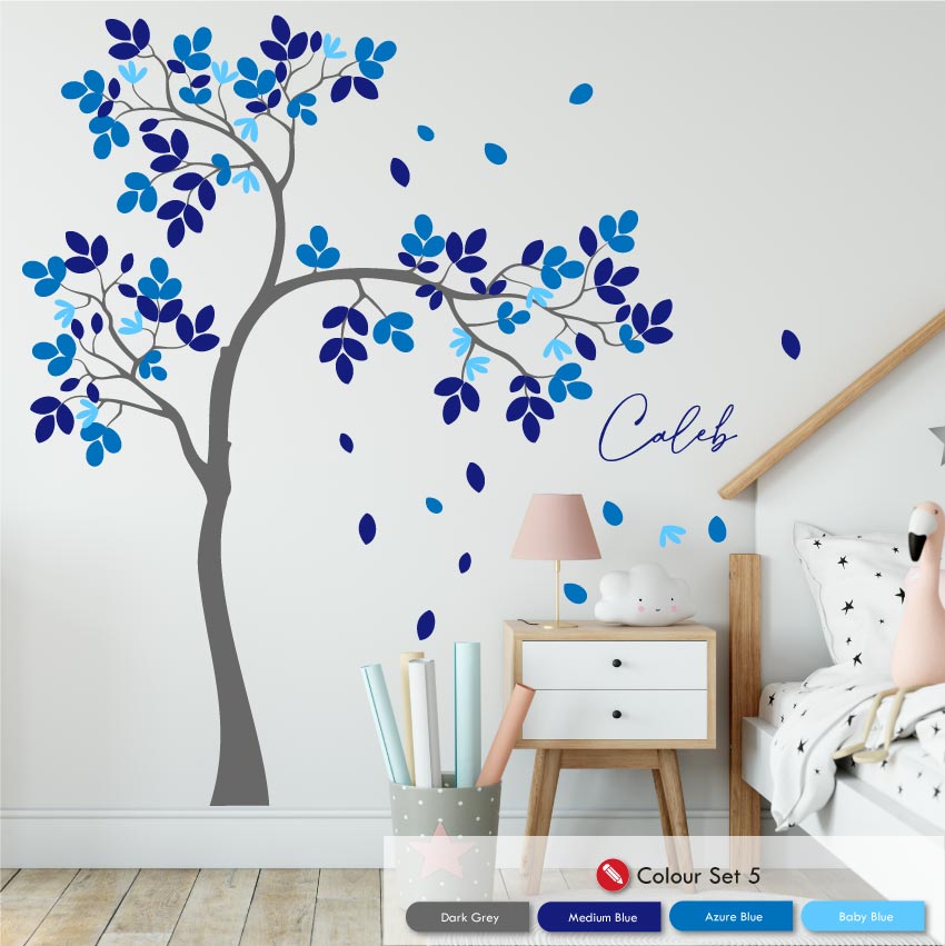 
            
                Load image into Gallery viewer, overhanging personalised wall decal dark grey medium blue azure blue baby blue
            
        